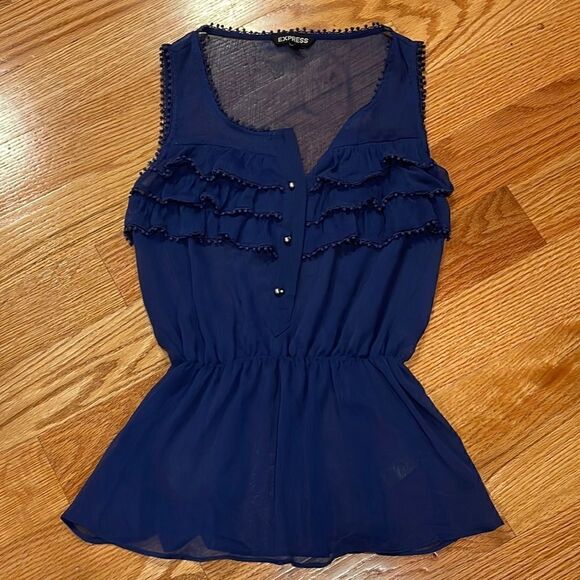 Express Sleeveless Sheer Blouse Navy Blue Small - Picture 1 of 3